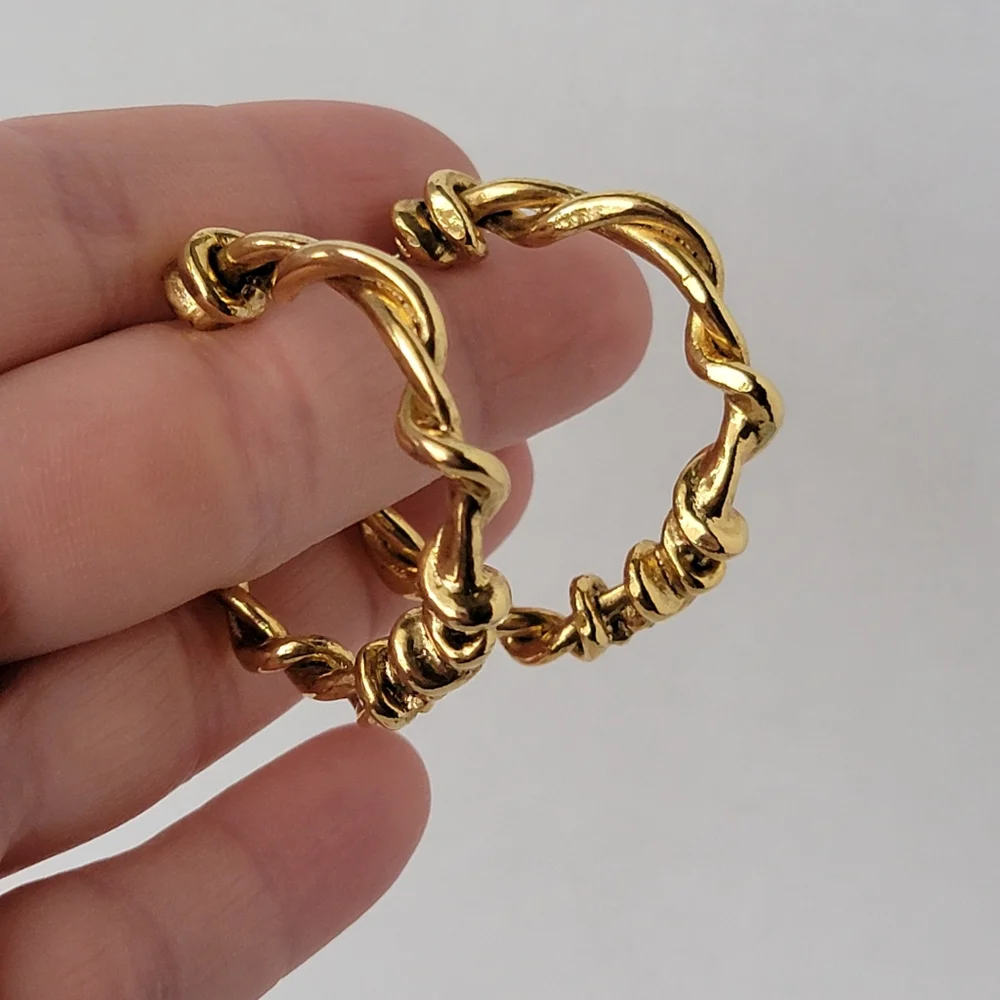 Vintage Twisted Hoop Earrings Gold Tone